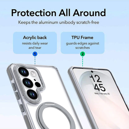 For Galaxy S25 Ultra 5G Dual Color Clear 360 Degree Rotation Holder Magnetic Phone Case - Grey - EDA009691904D