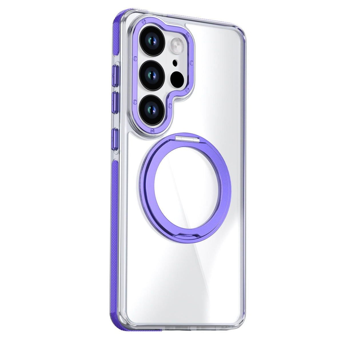 For Galaxy S25 Ultra 5G Dual Color Clear 360 Degree Rotation Holder Magnetic Phone Case - Purple - EDA009691904E