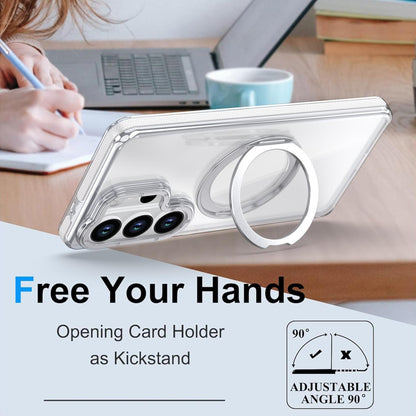 For Galaxy S24 Ultra 5G Dual Color Clear 360 Degree Rotation Holder Magnetic Phone Case - White - EDA009691907A