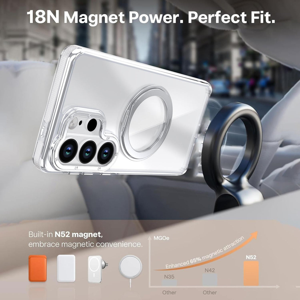 For Galaxy S24 Ultra 5G Dual Color Clear 360 Degree Rotation Holder Magnetic Phone Case - White - EDA009691907A
