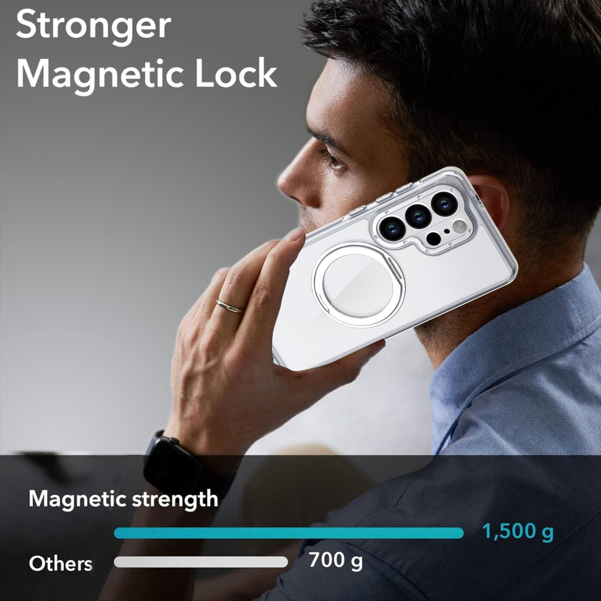 For Galaxy S24 Ultra 5G Dual Color Clear 360 Degree Rotation Holder Magnetic Phone Case - White - EDA009691907A