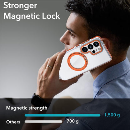 For Galaxy S24 Ultra 5G Dual Color Clear 360 Degree Rotation Holder Magnetic Phone Case - Orange - EDA009691907B
