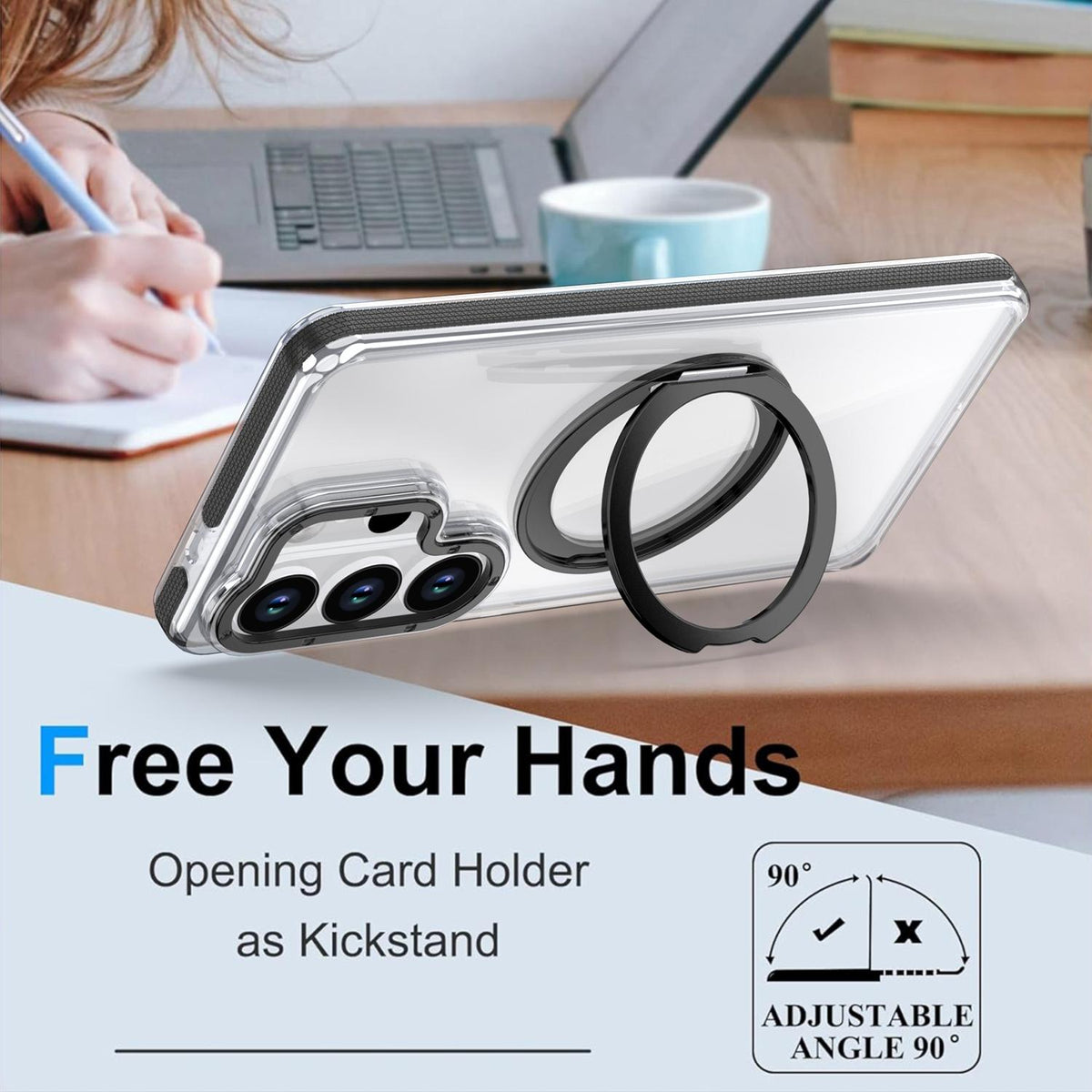 For Galaxy S24 Ultra 5G Dual Color Clear 360 Degree Rotation Holder Magnetic Phone Case - Black - EDA009691907C