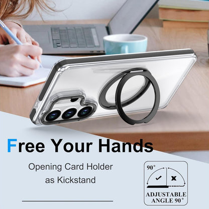 For Galaxy S24 Ultra 5G Dual Color Clear 360 Degree Rotation Holder Magnetic Phone Case - Black - EDA009691907C