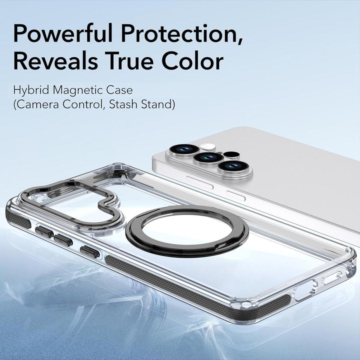 For Galaxy S24 Ultra 5G Dual Color Clear 360 Degree Rotation Holder Magnetic Phone Case - Black - EDA009691907C