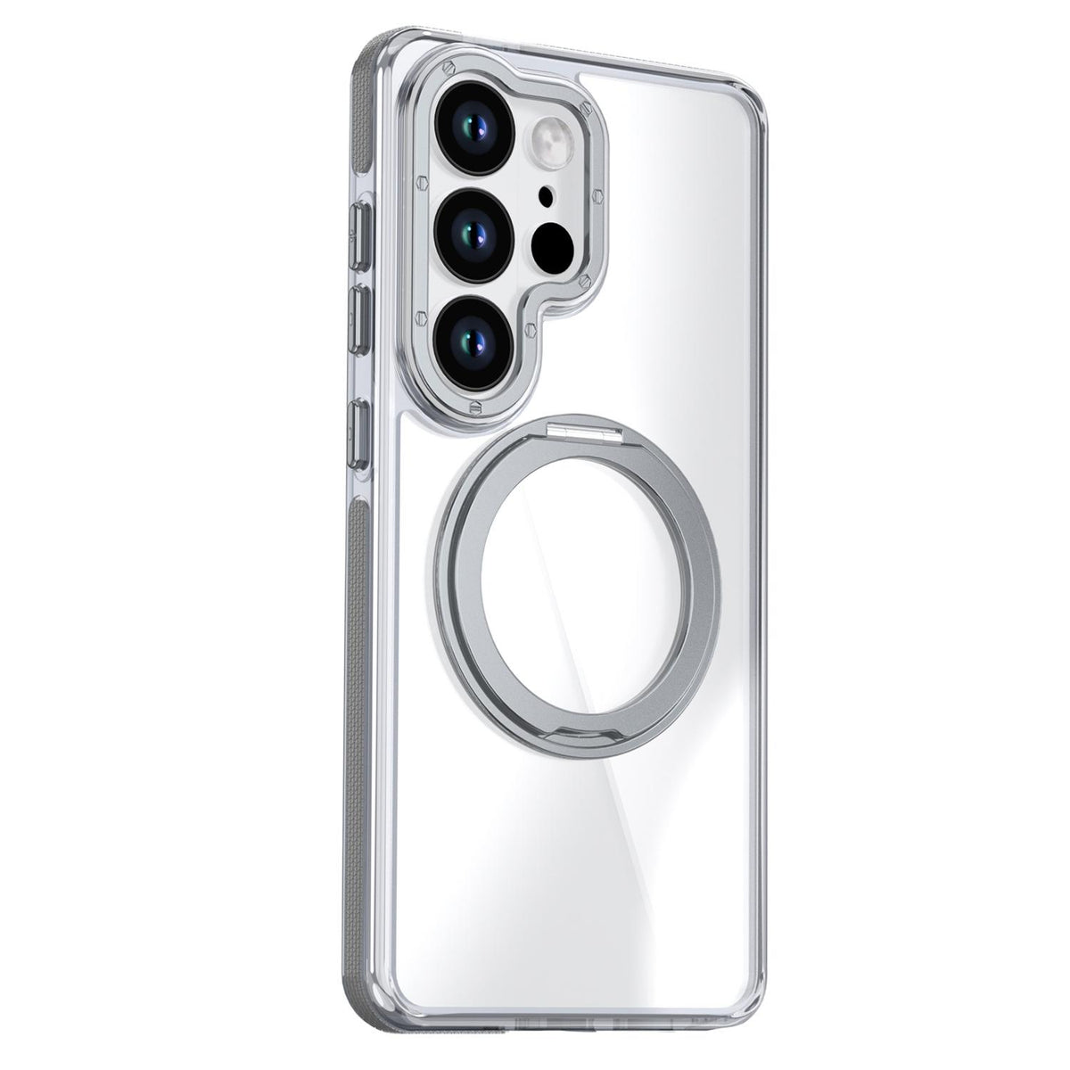 For Galaxy S24 Ultra 5G Dual Color Clear 360 Degree Rotation Holder Magnetic Phone Case - Grey - EDA009691907D