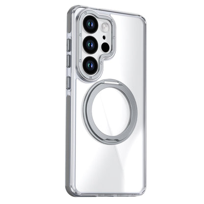 For Galaxy S24 Ultra 5G Dual Color Clear 360 Degree Rotation Holder Magnetic Phone Case - Grey - EDA009691907D