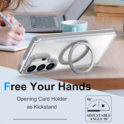 For Galaxy S24 Ultra 5G Dual Color Clear 360 Degree Rotation Holder Magnetic Phone Case - Grey - EDA009691907D