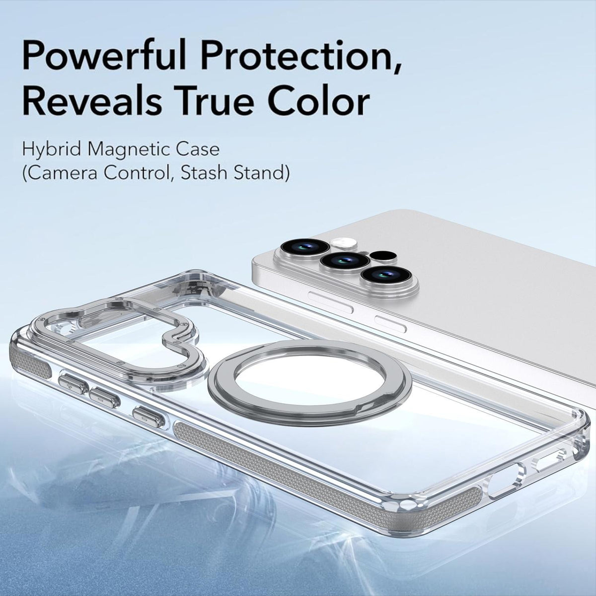 For Galaxy S24 Ultra 5G Dual Color Clear 360 Degree Rotation Holder Magnetic Phone Case - Grey - EDA009691907D