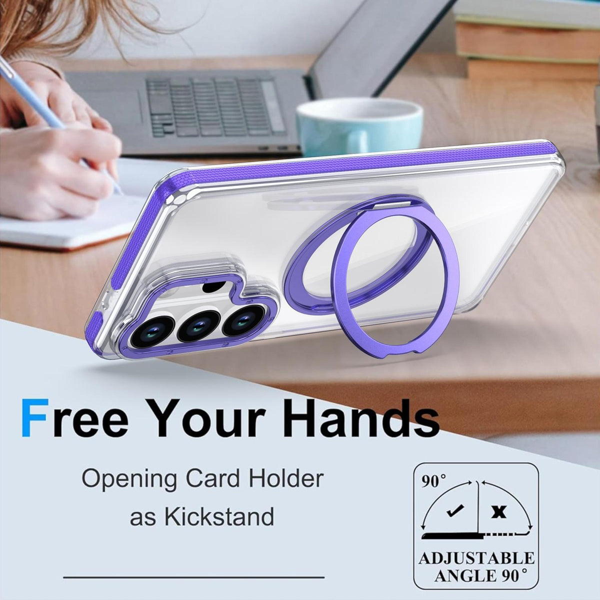 For Galaxy S24 Ultra 5G Dual Color Clear 360 Degree Rotation Holder Magnetic Phone Case - Purple - EDA009691907E