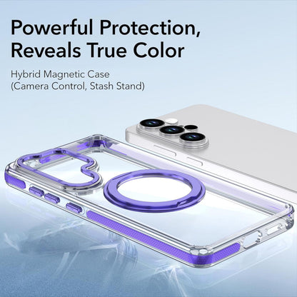 For Galaxy S24 Ultra 5G Dual Color Clear 360 Degree Rotation Holder Magnetic Phone Case - Purple - EDA009691907E