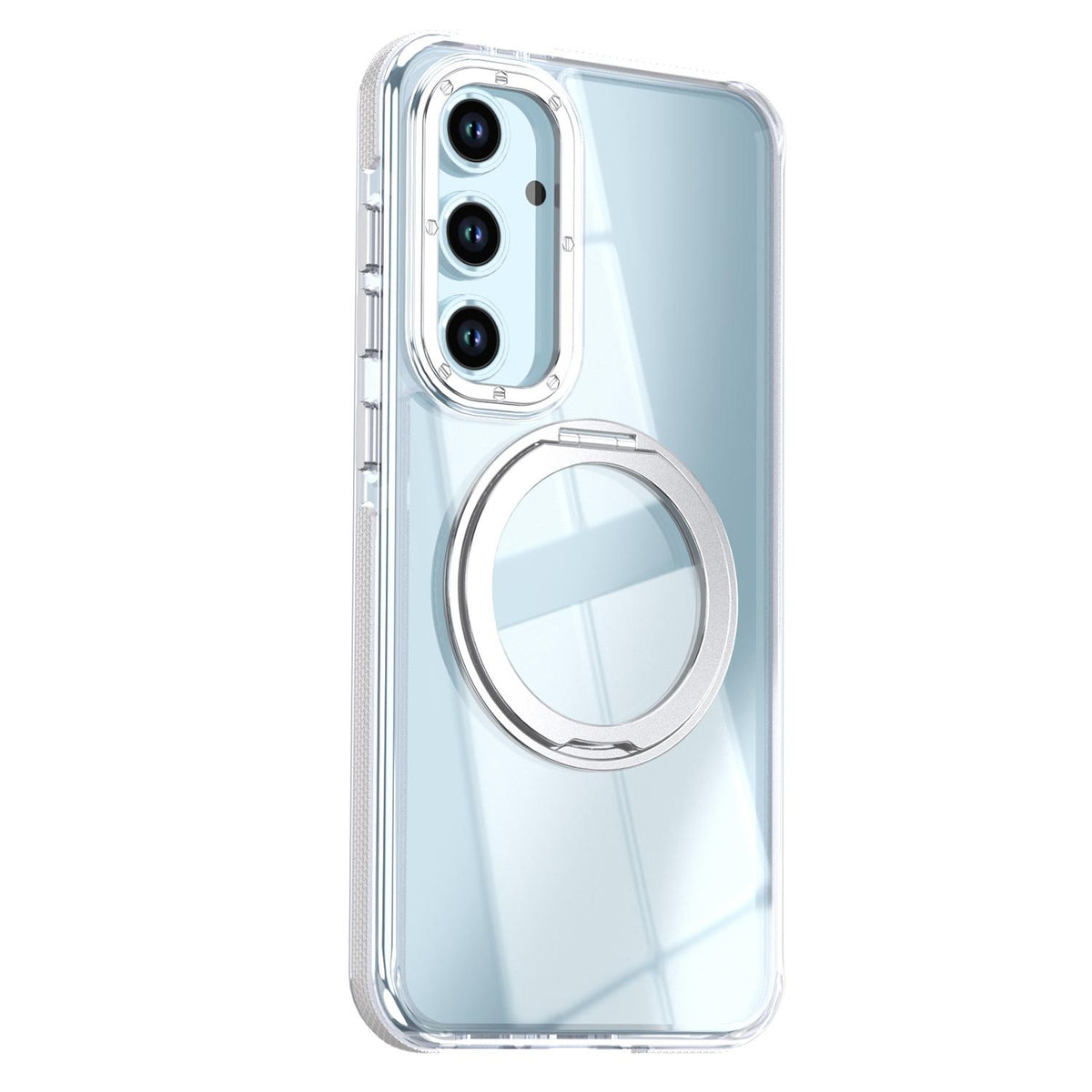 For Galaxy S24 FE 5G Dual Color Clear 360 Degree Rotation Holder Magnetic Phone Case - White - EDA009691908A