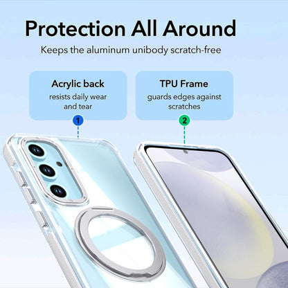 For Galaxy S24 FE 5G Dual Color Clear 360 Degree Rotation Holder Magnetic Phone Case - White - EDA009691908A