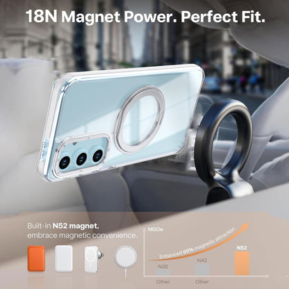 For Galaxy S24 FE 5G Dual Color Clear 360 Degree Rotation Holder Magnetic Phone Case - White - EDA009691908A
