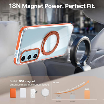 For Galaxy S24 FE 5G Dual Color Clear 360 Degree Rotation Holder Magnetic Phone Case - Orange - EDA009691908B