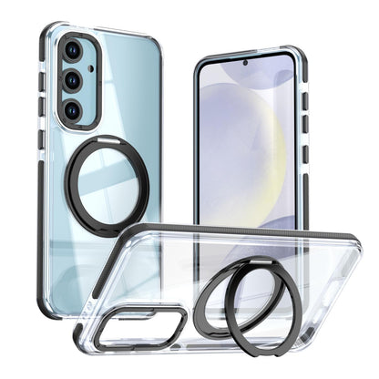 For Galaxy S24 FE 5G Dual Color Clear 360 Degree Rotation Holder Magnetic Phone Case - Black - EDA009691908C