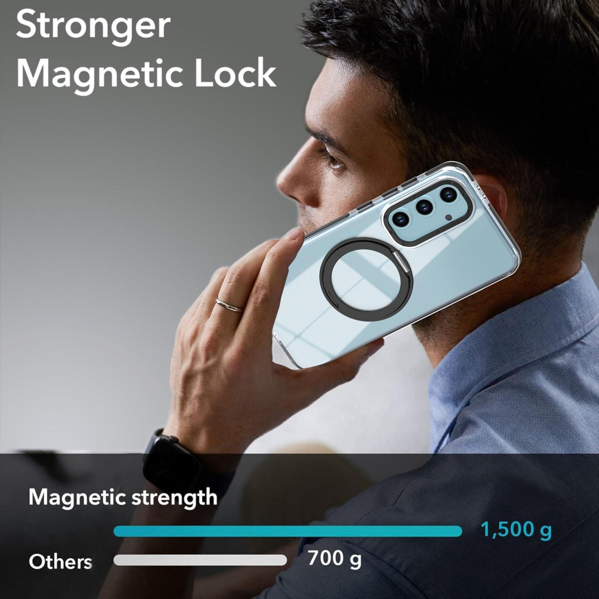For Galaxy S24 FE 5G Dual Color Clear 360 Degree Rotation Holder Magnetic Phone Case - Black - EDA009691908C