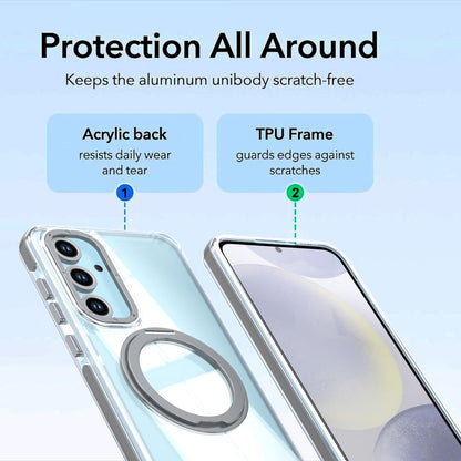 For Galaxy S24 FE 5G Dual Color Clear 360 Degree Rotation Holder Magnetic Phone Case - Grey - EDA009691908D