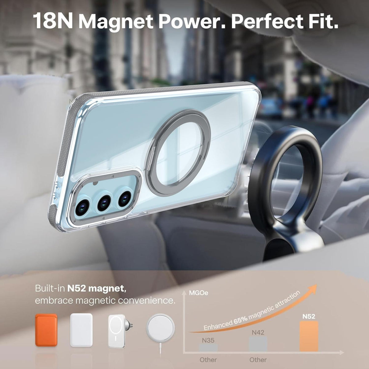 For Galaxy S24 FE 5G Dual Color Clear 360 Degree Rotation Holder Magnetic Phone Case - Grey - EDA009691908D