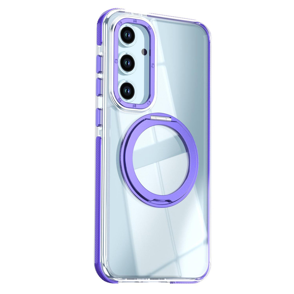 For Galaxy S24 FE 5G Dual Color Clear 360 Degree Rotation Holder Magnetic Phone Case - Purple - EDA009691908E