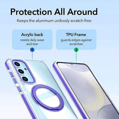 For Galaxy S24 FE 5G Dual Color Clear 360 Degree Rotation Holder Magnetic Phone Case - Purple - EDA009691908E