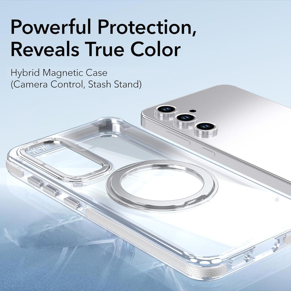 For Galaxy S23 FE 5G Dual Color Clear 360 Degree Rotation Holder Magnetic Phone Case - White - EDA009691912A