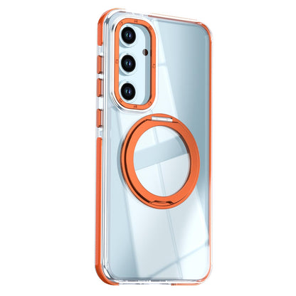 For Galaxy S23 FE 5G Dual Color Clear 360 Degree Rotation Holder Magnetic Phone Case - Orange - EDA009691912B