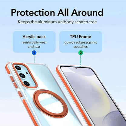 For Galaxy S23 FE 5G Dual Color Clear 360 Degree Rotation Holder Magnetic Phone Case - Orange - EDA009691912B