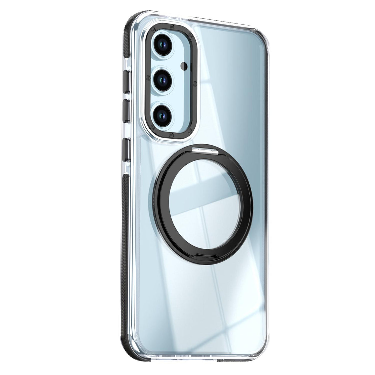 For Galaxy S23 FE 5G Dual Color Clear 360 Degree Rotation Holder Magnetic Phone Case - Black - EDA009691912C