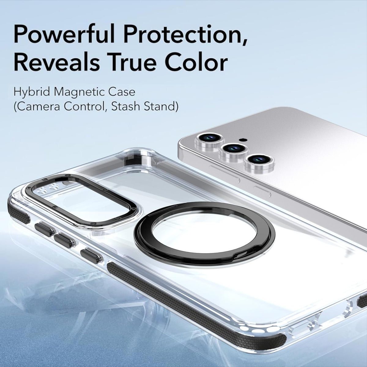 For Galaxy S23 FE 5G Dual Color Clear 360 Degree Rotation Holder Magnetic Phone Case - Black - EDA009691912C