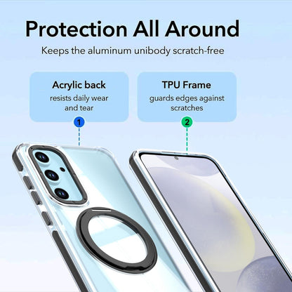 For Galaxy S23 FE 5G Dual Color Clear 360 Degree Rotation Holder Magnetic Phone Case - Black - EDA009691912C