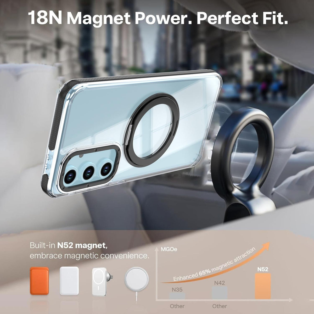 For Galaxy S23 FE 5G Dual Color Clear 360 Degree Rotation Holder Magnetic Phone Case - Black - EDA009691912C
