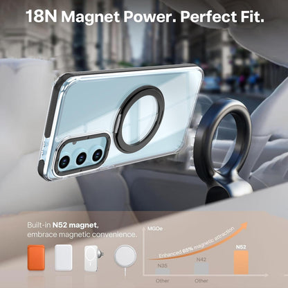 For Galaxy S23 FE 5G Dual Color Clear 360 Degree Rotation Holder Magnetic Phone Case - Black - EDA009691912C
