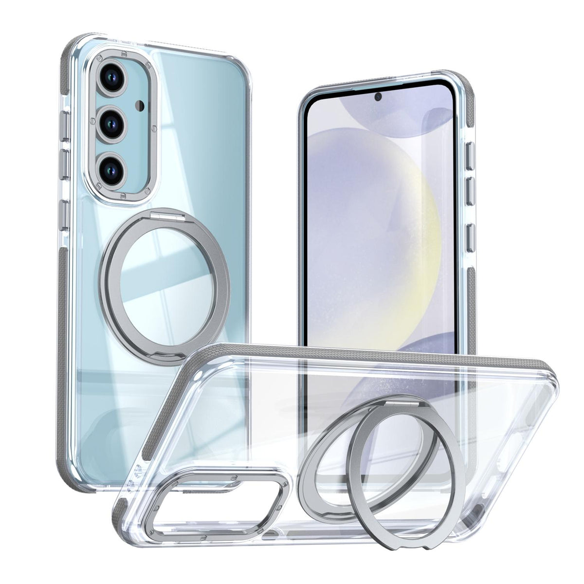 For Galaxy S23 FE 5G Dual Color Clear 360 Degree Rotation Holder Magnetic Phone Case - Grey - EDA009691912D