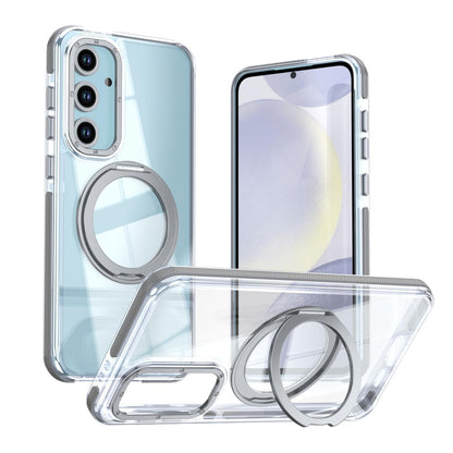 For Galaxy S23 FE 5G Dual Color Clear 360 Degree Rotation Holder Magnetic Phone Case - Grey - EDA009691912D
