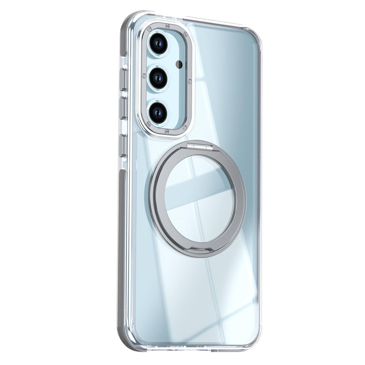 For Galaxy S23 FE 5G Dual Color Clear 360 Degree Rotation Holder Magnetic Phone Case - Grey - EDA009691912D