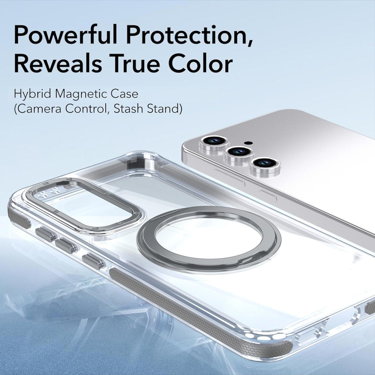 For Galaxy S23 FE 5G Dual Color Clear 360 Degree Rotation Holder Magnetic Phone Case - Grey - EDA009691912D