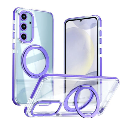 For Galaxy S23 FE 5G Dual Color Clear 360 Degree Rotation Holder Magnetic Phone Case - Purple - EDA009691912E