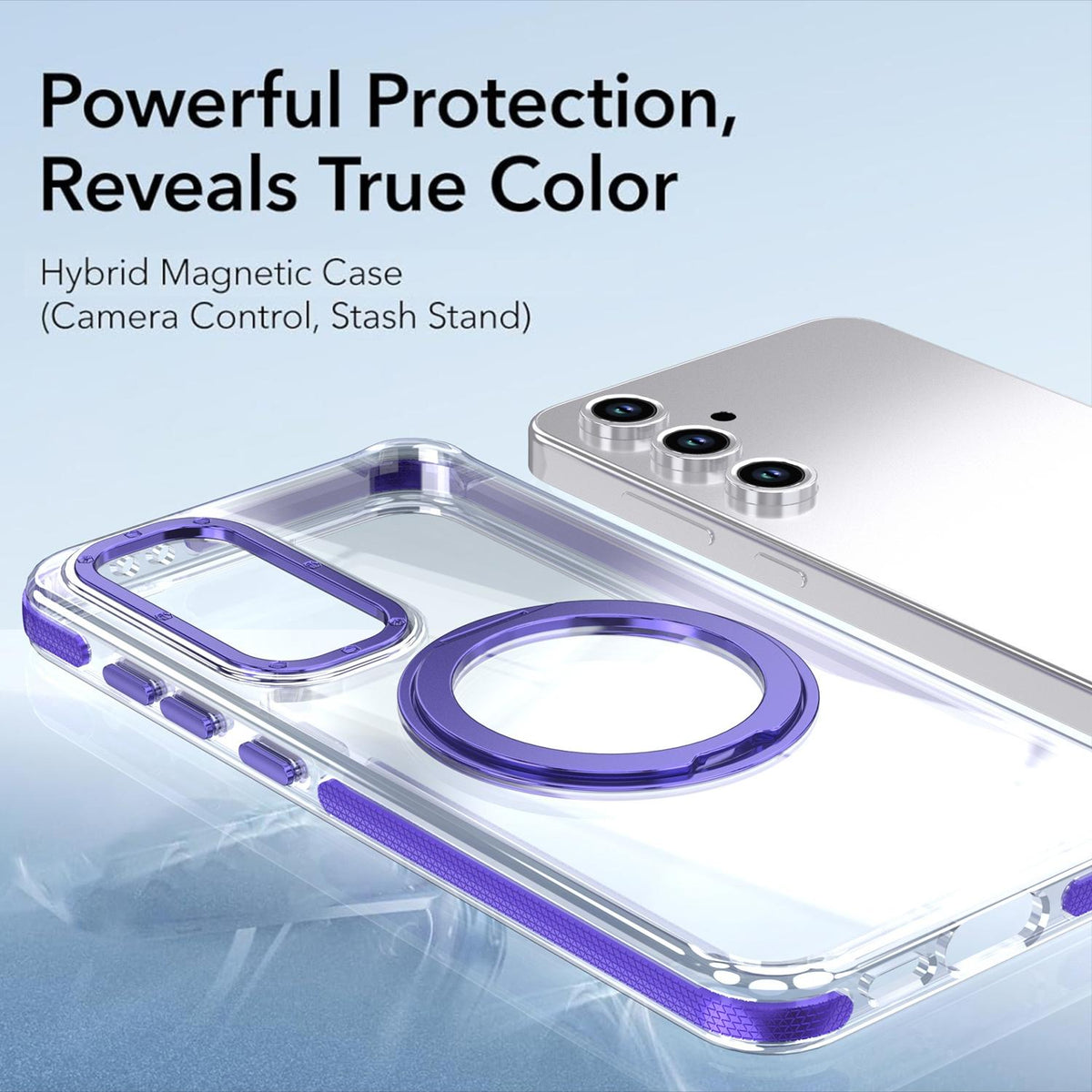 For Galaxy S23 FE 5G Dual Color Clear 360 Degree Rotation Holder Magnetic Phone Case - Purple - EDA009691912E