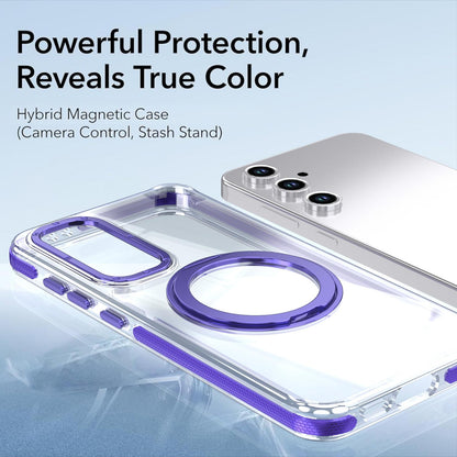 For Galaxy S23 FE 5G Dual Color Clear 360 Degree Rotation Holder Magnetic Phone Case - Purple - EDA009691912E