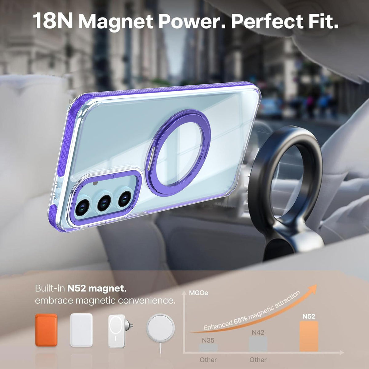 For Galaxy S23 FE 5G Dual Color Clear 360 Degree Rotation Holder Magnetic Phone Case - Purple - EDA009691912E
