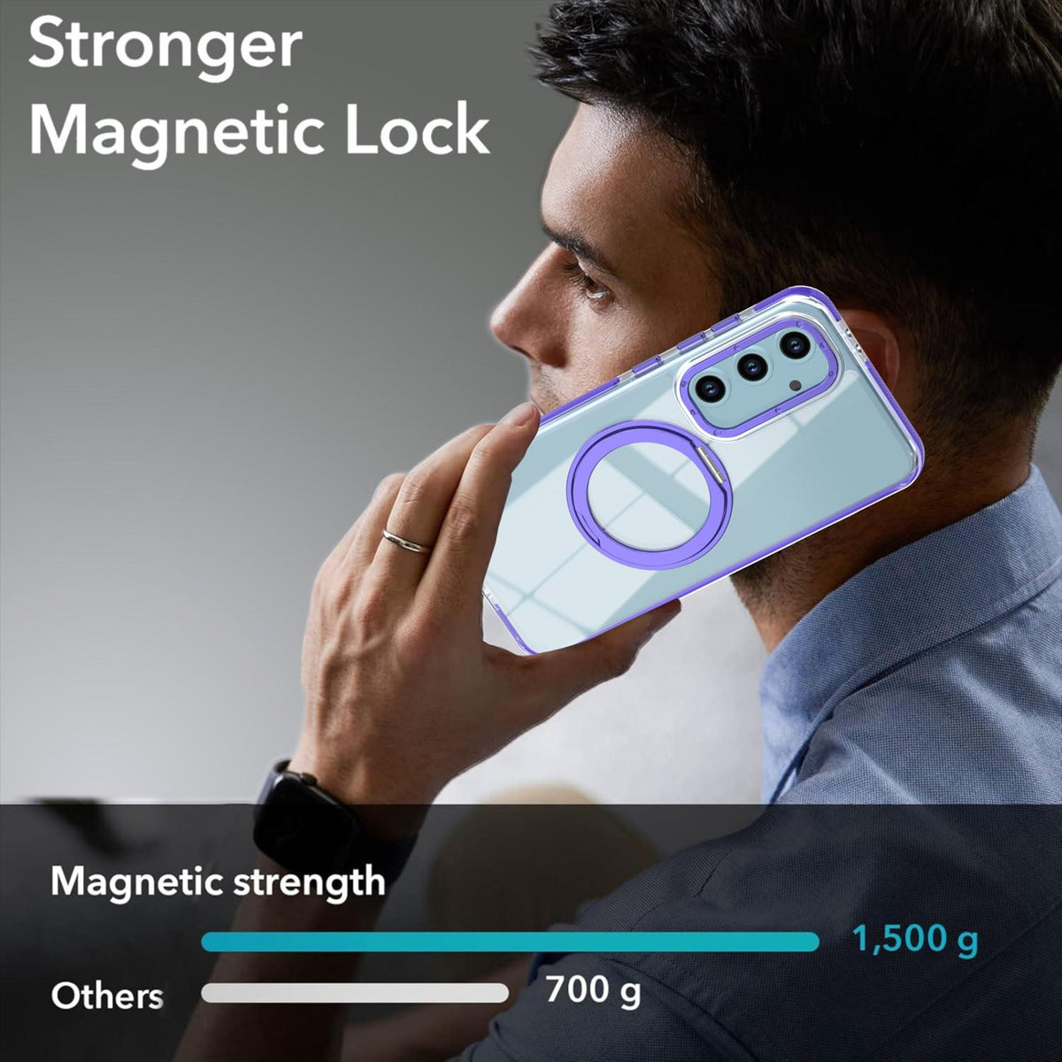 For Galaxy S23 FE 5G Dual Color Clear 360 Degree Rotation Holder Magnetic Phone Case - Purple - EDA009691912E
