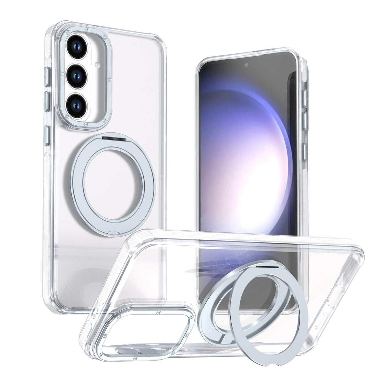 For Galaxy S26 FE 5G Dual Color Clear 360 Degree Rotation Holder Magnetic Phone Case - White - EDA009691913A
