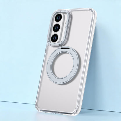 For Galaxy S26 FE 5G Dual Color Clear 360 Degree Rotation Holder Magnetic Phone Case - White - EDA009691913A
