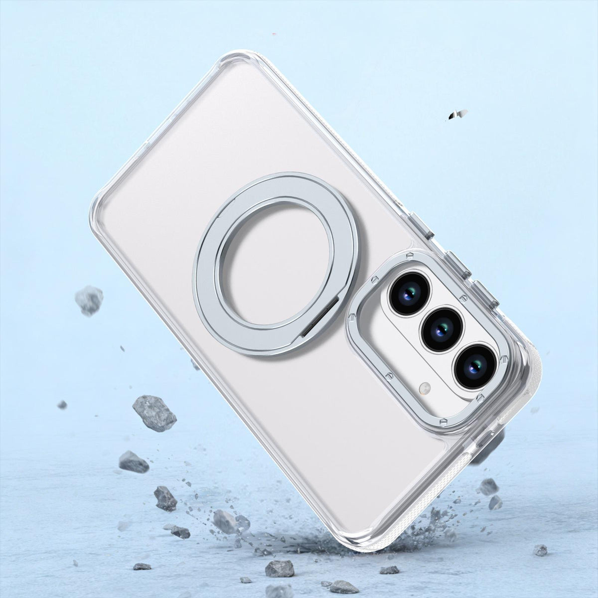 For Galaxy S26 FE 5G Dual Color Clear 360 Degree Rotation Holder Magnetic Phone Case - White - EDA009691913A