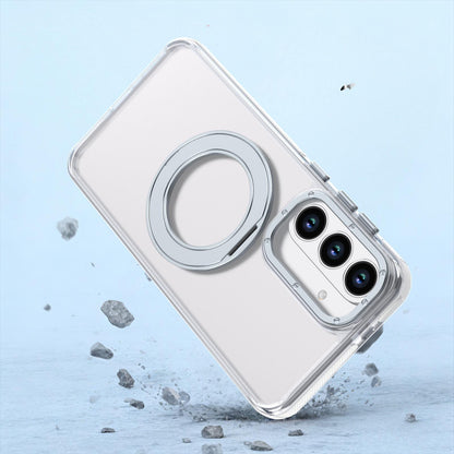 For Galaxy S26 FE 5G Dual Color Clear 360 Degree Rotation Holder Magnetic Phone Case - White - EDA009691913A