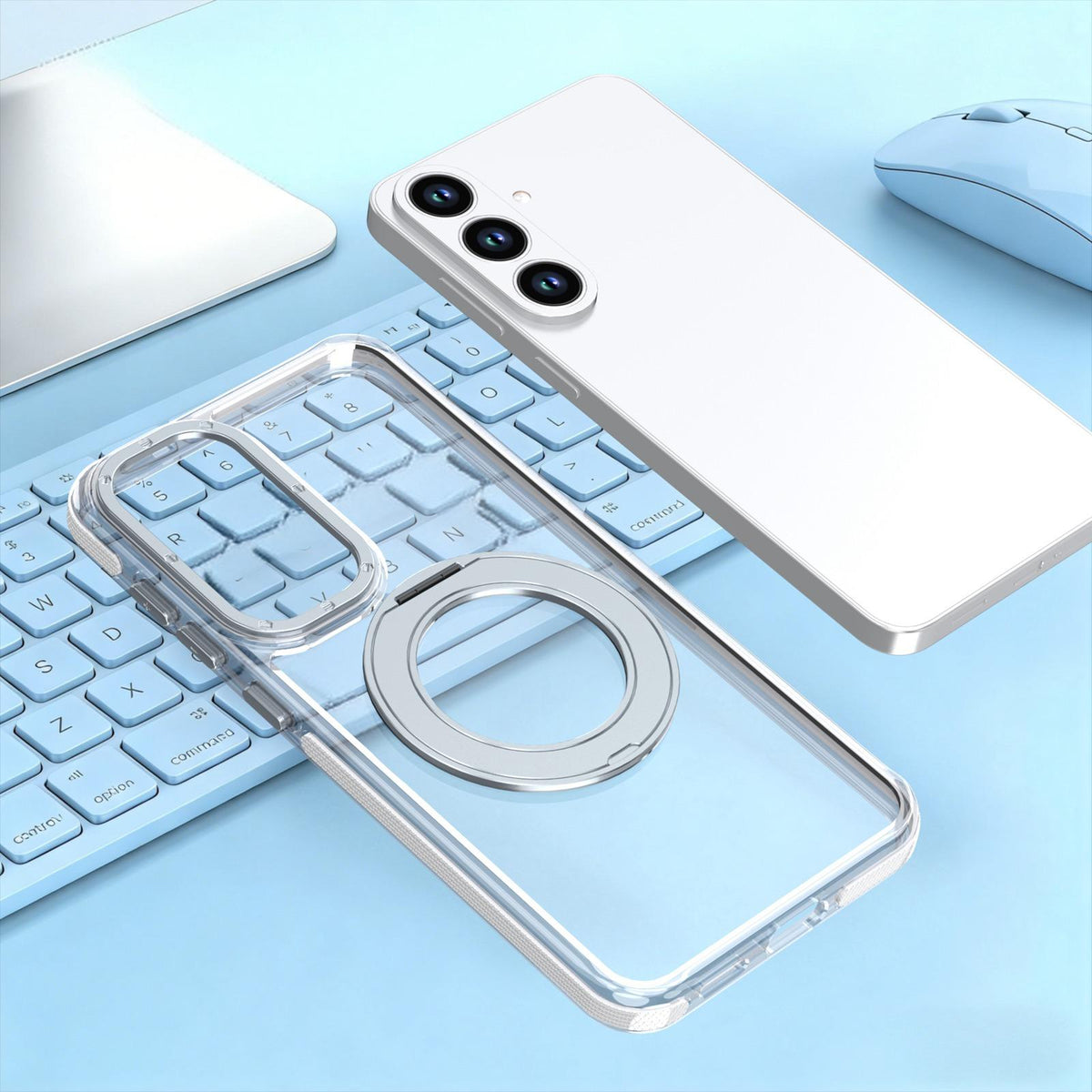 For Galaxy S26 FE 5G Dual Color Clear 360 Degree Rotation Holder Magnetic Phone Case - White - EDA009691913A