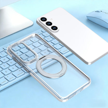 For Galaxy S26 FE 5G Dual Color Clear 360 Degree Rotation Holder Magnetic Phone Case - White - EDA009691913A