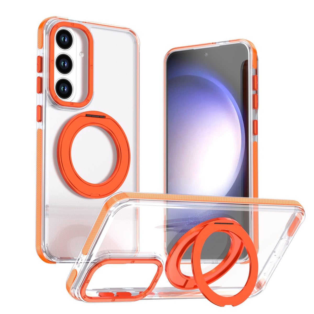 For Galaxy S26 FE 5G Dual Color Clear 360 Degree Rotation Holder Magnetic Phone Case - Orange - EDA009691913B