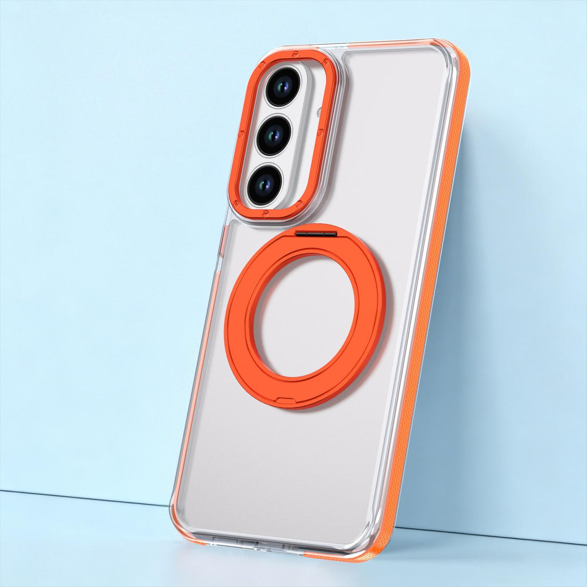 For Galaxy S26 FE 5G Dual Color Clear 360 Degree Rotation Holder Magnetic Phone Case - Orange - EDA009691913B